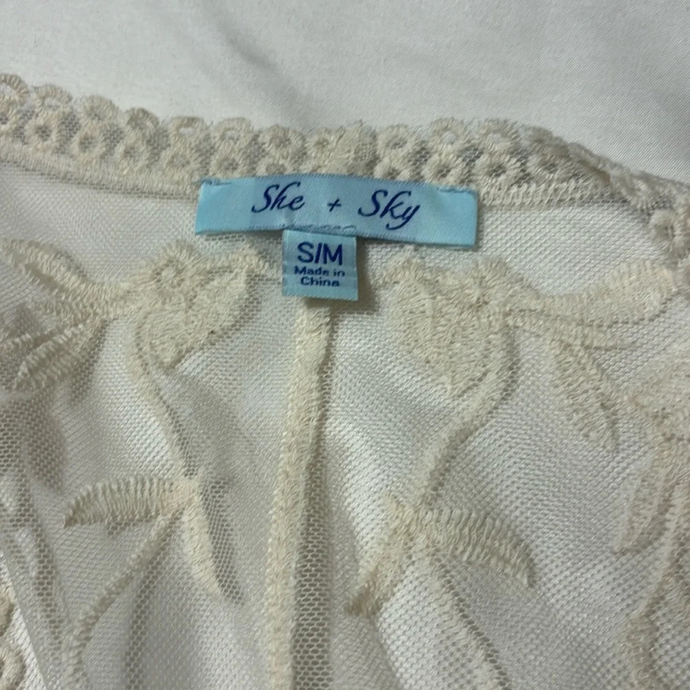 She + Sky Lace Midi Long Kimono Cardigan - Cream - Picture 2 of 8